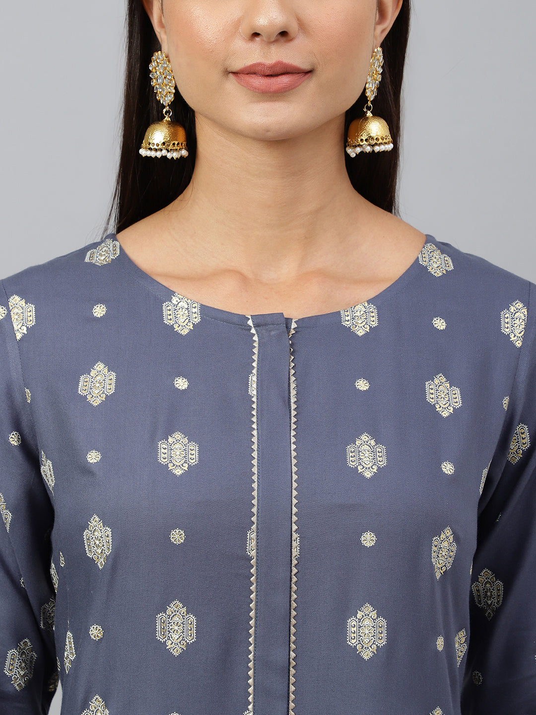Janasya Women's Grey Rayon Ethnic motifs Festive Straight Kurta | Swadesiicart