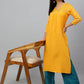 Janasya Women's Orange Rayon Gold Floral Print Festive Straight Kurta - Swadesiicart