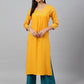 Janasya Women's Orange Rayon Gold Floral Print Festive Straight Kurta - Swadesiicart