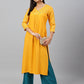 Janasya Women's Orange Rayon Gold Floral Print Festive Straight Kurta - Swadesiicart