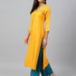 Janasya Women's Orange Rayon Gold Floral Print Festive Straight Kurta - Swadesiicart