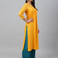 Janasya Women's Orange Rayon Gold Floral Print Festive Straight Kurta - Swadesiicart