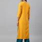 Janasya Women's Orange Rayon Gold Floral Print Festive Straight Kurta - Swadesiicart