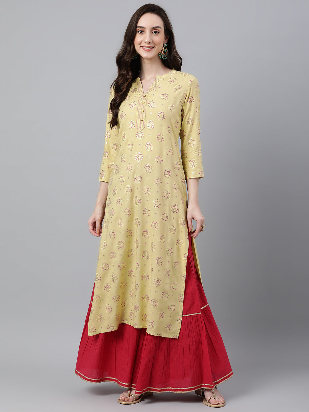 Janasya Women's Yellow Rayon Ethnic motifs Festive Straight Kurta - Swadesiicart