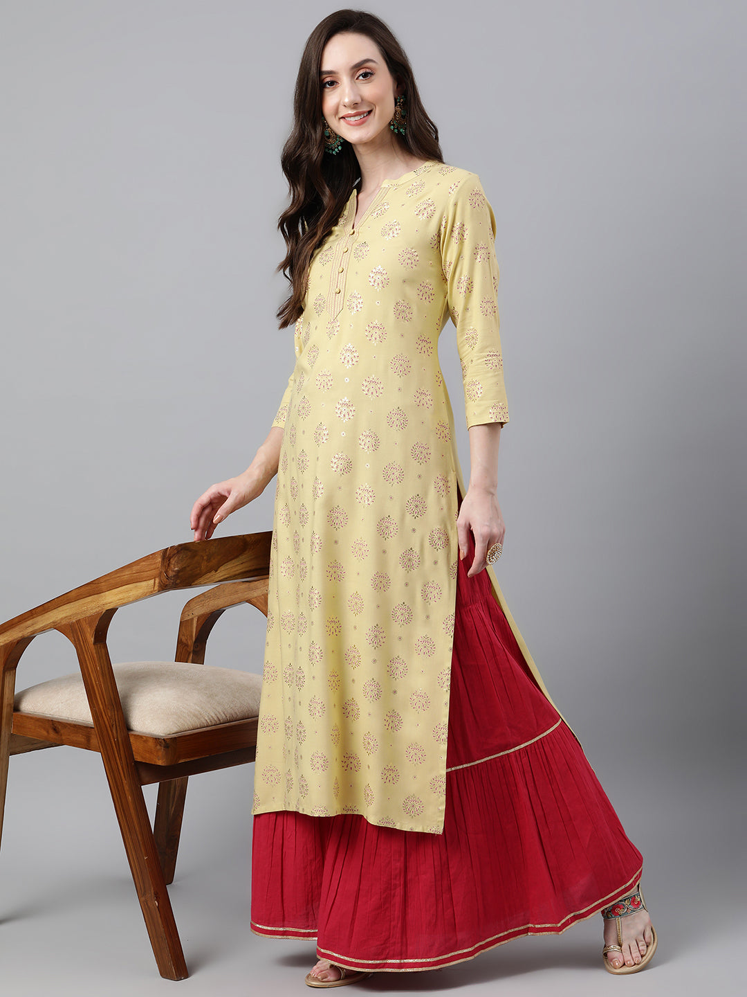 Janasya Women's Yellow Rayon Ethnic motifs Festive Straight Kurta - Swadesiicart