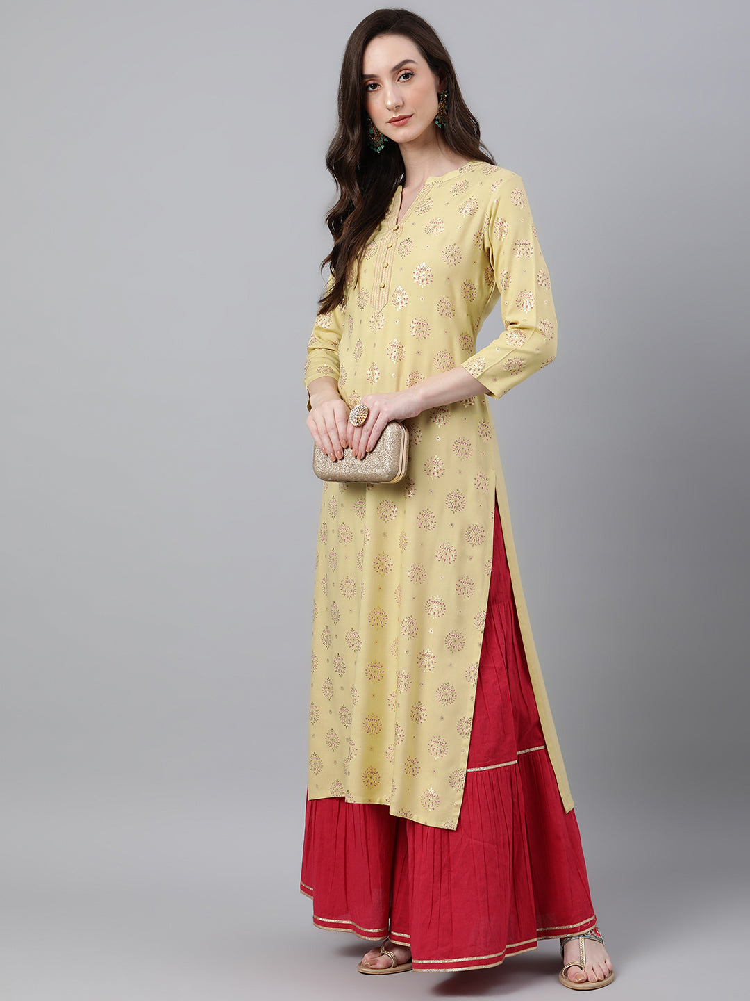 Janasya Women's Yellow Rayon Ethnic motifs Festive Straight Kurta - Swadesiicart