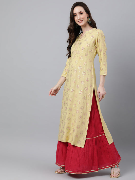 Janasya Women's Yellow Rayon Ethnic motifs Festive Straight Kurta - Swadesiicart
