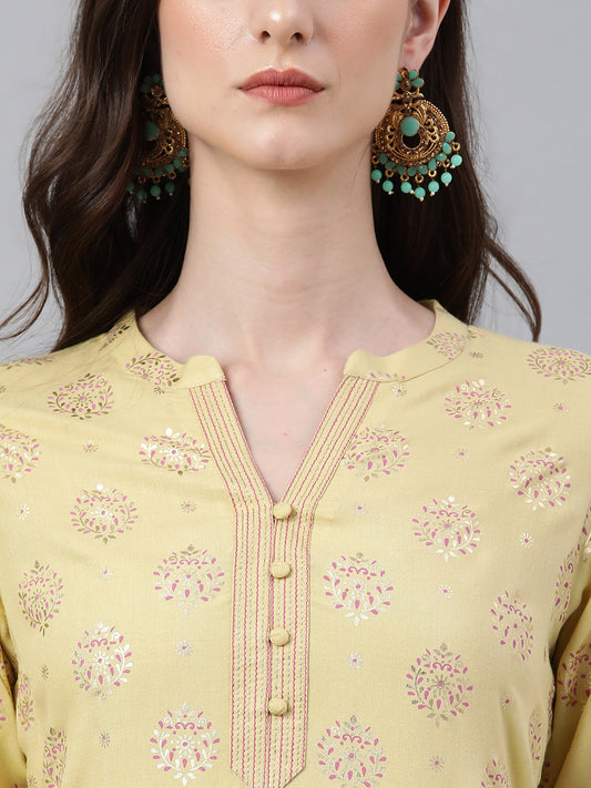 Janasya Women's Yellow Rayon Ethnic motifs Festive Straight Kurta - Swadesiicart