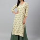 Janasya Women's Beige Rayon Botanical Print Festive Straight Kurta | Swadesiicart