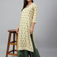 Janasya Women's Beige Rayon Botanical Print Festive Straight Kurta | Swadesiicart
