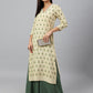 Janasya Women's Beige Rayon Botanical Print Festive Straight Kurta | Swadesiicart