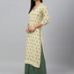 Janasya Women's Beige Rayon Botanical Print Festive Straight Kurta | Swadesiicart
