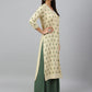 Janasya Women's Beige Rayon Botanical Print Festive Straight Kurta | Swadesiicart