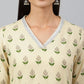 Janasya Women's Beige Rayon Botanical Print Festive Straight Kurta | Swadesiicart