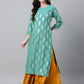 Janasya Women's Sea Green Crepe Floral Foil Print Casual Straight Kurta | Swadesiicart