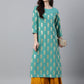 Janasya Women's Sea Green Crepe Floral Foil Print Casual Straight Kurta | Swadesiicart
