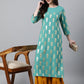 Janasya Women's Sea Green Crepe Floral Foil Print Casual Straight Kurta | Swadesiicart