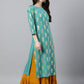Janasya Women's Sea Green Crepe Floral Foil Print Casual Straight Kurta | Swadesiicart
