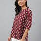 Janasya Women's Wine Cotton Ethnic Motifs A-line Top | Swadesiicart