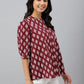 Janasya Women's Wine Cotton Ethnic Motifs A-line Top | Swadesiicart