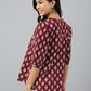 Janasya Women's Wine Cotton Ethnic Motifs A-line Top | Swadesiicart