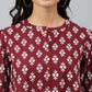 Janasya Women's Wine Cotton Ethnic Motifs A-line Top | Swadesiicart