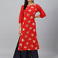 Indian Clothing Janasya Women's Red Crepe Floral Foil Print Casual Straight Kurta | Swadesiicart