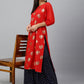 Indian Clothing Janasya Women's Red Crepe Floral Foil Print Casual Straight Kurta | Swadesiicart