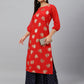 Indian Clothing Janasya Women's Red Crepe Floral Foil Print Casual Straight Kurta | Swadesiicart