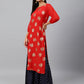 Indian Clothing Janasya Women's Red Crepe Floral Foil Print Casual Straight Kurta | Swadesiicart