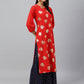 Indian Clothing Janasya Women's Red Crepe Floral Foil Print Casual Straight Kurta | Swadesiicart