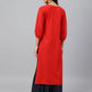 Indian Clothing Janasya Women's Red Crepe Floral Foil Print Casual Straight Kurta | Swadesiicart