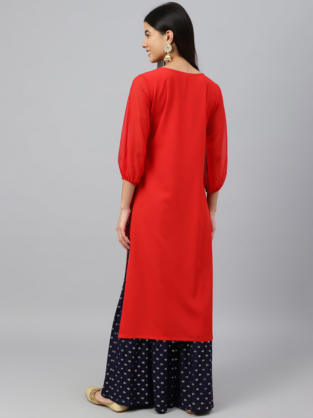 Indian Clothing Janasya Women's Red Crepe Floral Foil Print Casual Straight Kurta | Swadesiicart