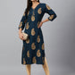 Janasya Women's Teal Blue Rayon Paisley Foil Print Casual Straight Kurta - Swadesiicart