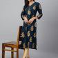 Janasya Women's Teal Blue Rayon Paisley Foil Print Casual Straight Kurta - Swadesiicart