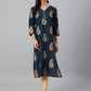 Janasya Women's Teal Blue Rayon Paisley Foil Print Casual Straight Kurta - Swadesiicart
