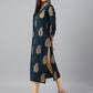 Janasya Women's Teal Blue Rayon Paisley Foil Print Casual Straight Kurta - Swadesiicart