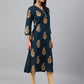 Janasya Women's Teal Blue Rayon Paisley Foil Print Casual Straight Kurta - Swadesiicart