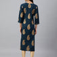 Janasya Women's Teal Blue Rayon Paisley Foil Print Casual Straight Kurta - Swadesiicart