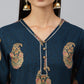 Janasya Women's Teal Blue Rayon Paisley Foil Print Casual Straight Kurta - Swadesiicart
