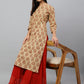 Janasya Women's Beige Cotton Ethnic motifs Casual Straight Kurta | Swadesiicart