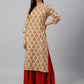 Janasya Women's Beige Cotton Ethnic motifs Casual Straight Kurta | Swadesiicart