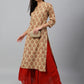 Janasya Women's Beige Cotton Ethnic motifs Casual Straight Kurta | Swadesiicart