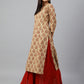 Janasya Women's Beige Cotton Ethnic motifs Casual Straight Kurta | Swadesiicart