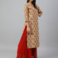 Janasya Women's Beige Cotton Ethnic motifs Casual Straight Kurta | Swadesiicart