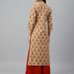 Janasya Women's Beige Cotton Ethnic motifs Casual Straight Kurta | Swadesiicart