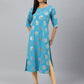 Janasya Women's Sky Blue Crepe Foil Print Casual Straight Kurta | Swadesiicart