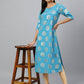 Janasya Women's Sky Blue Crepe Foil Print Casual Straight Kurta | Swadesiicart
