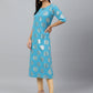 Janasya Women's Sky Blue Crepe Foil Print Casual Straight Kurta | Swadesiicart