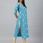 Janasya Women's Sky Blue Crepe Foil Print Casual Straight Kurta | Swadesiicart